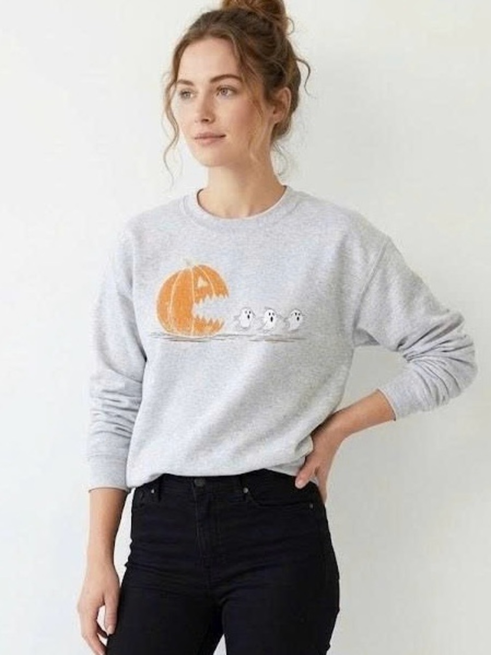 Halloween Pacman Pumpkin Chasing Ghosts Crewneck Sweatshirt
